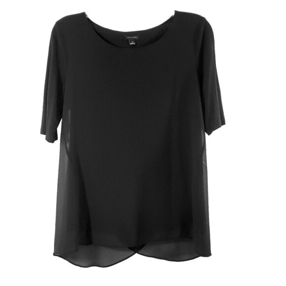 Ann Taylor Women’s Black Slip Lined Short Sleeve Split Back Blouse - Size Small - Picture 3 of 14